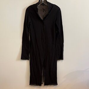 Rick Owen’s Black Long Sleeve Mesh over 100% Cotton Snap Front Duster or Dress